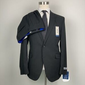 Kenneth Cole Reaction Mens 2-pc Suit Blazer 42R Pants 35Wx32 Black Solid E111565